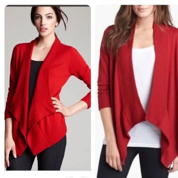 EILEEN FISHER Wool Red Asymmetrical Draped Jacket Size Large - Picture 1 of 7